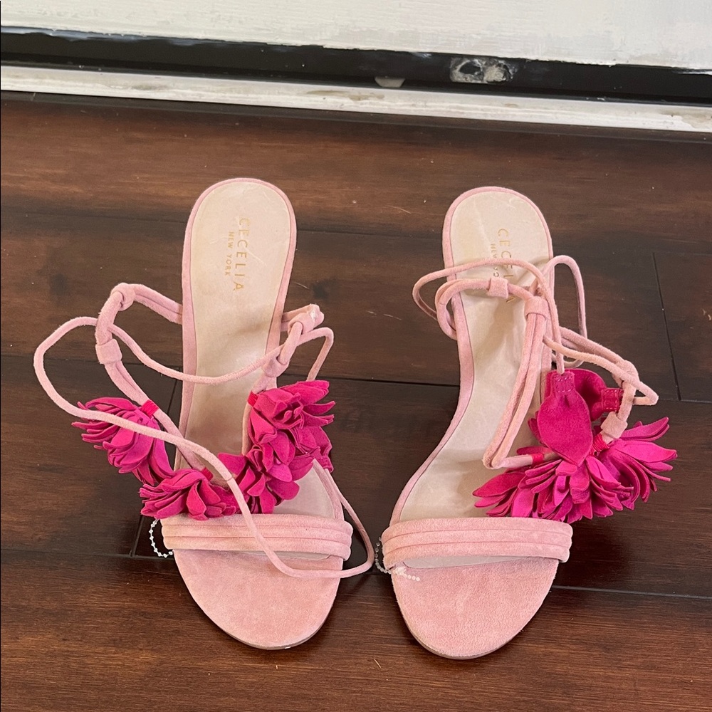 CECELIA NEW YORK Pink and Magenta Floral Ankle-Tie High Heel Sandals - Picture 3 of 13
